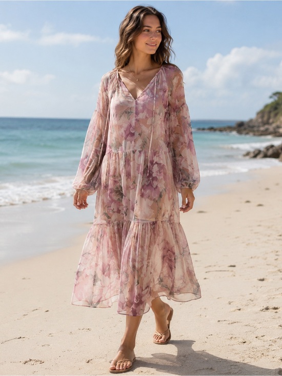 H&M Dresses & Skirts - H&M Pink Floral Pleated Midi Dress